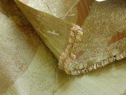 by yard High end 100% Silk Lampas Withered Leaf Birch Forest "coin" Green Brown
