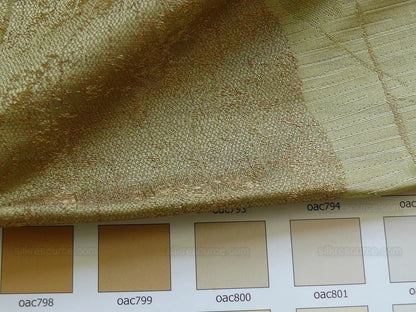 by yard High end 100% Silk Lampas Withered Leaf Birch Forest "coin" Green Brown