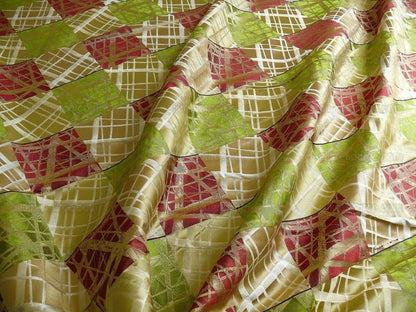 100% Silk Jacquard Mirror Square "fiesta" Gold Green Red MSRP USD 230/y