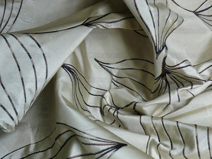 Beacon Hill 100% Silk Lampas Modern Vine "silver" Black MSRP USD200+/y