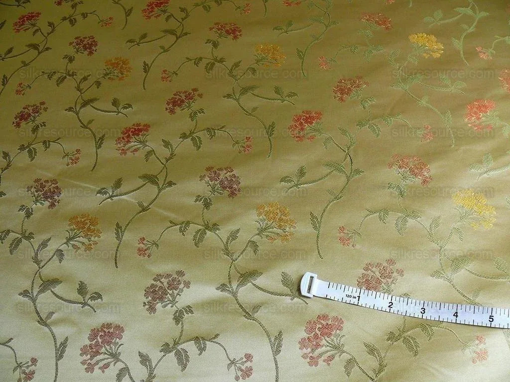 by yard 100% Silk Lampas Sage Blossom Sprig "monarch" Light Green/gold