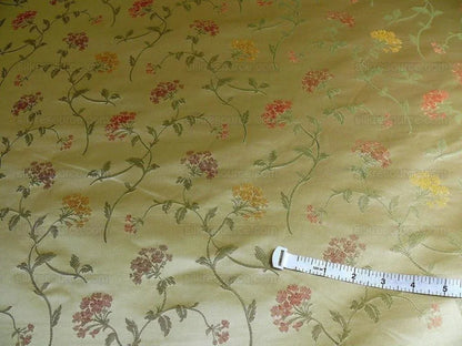 by yard 100% Silk Lampas Sage Blossom Sprig "monarch" Light Green/gold