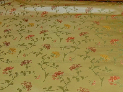 by yard 100% Silk Lampas Sage Blossom Sprig "monarch" Light Green/gold