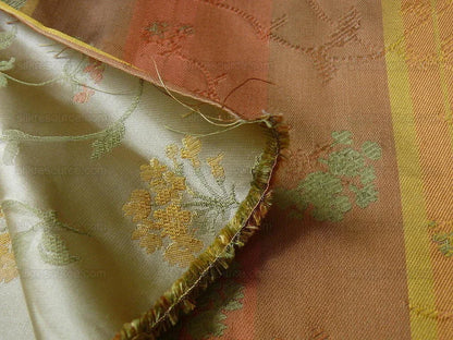 by yard 100% Silk Lampas Sage Blossom Sprig "monarch" Light Green/gold