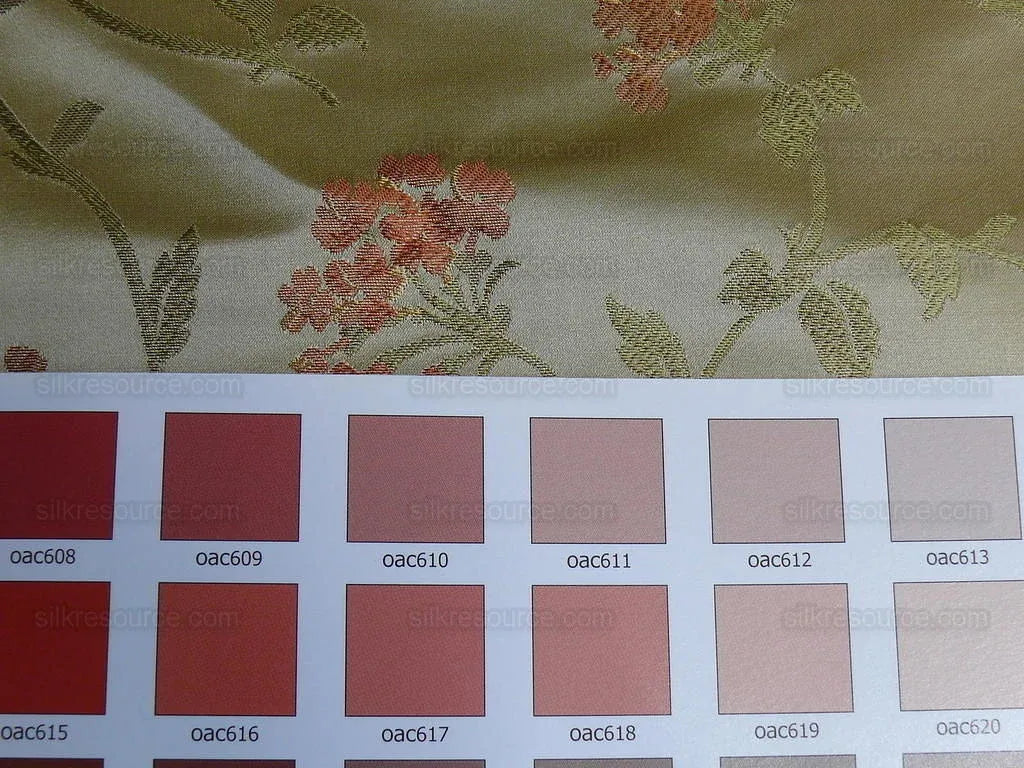 by yard 100% Silk Lampas Sage Blossom Sprig "monarch" Light Green/gold