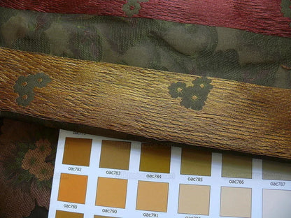 100% Silk Lampas Tri-leaf Flower "sumatra" Brown Red Yellow