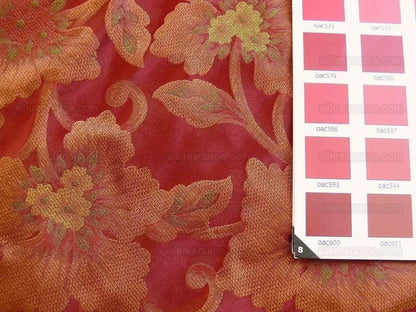 100% Silk Lampas Tri-leaf Flower "mandarin" Red Green Yellow