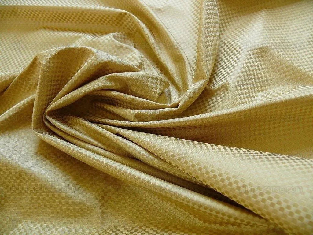 High End 100% Silk Mini Check "cornsilk" Gold Heavy! MSRP USD275/Y
