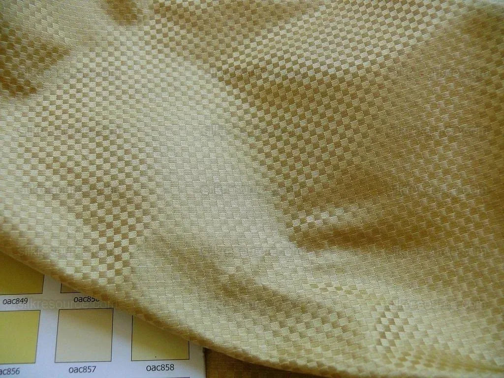 High End 100% Silk Mini Check "cornsilk" Gold Heavy! MSRP USD275/Y