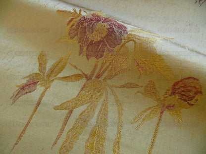 by yard Heavy Silk Lampas Peony Buds In Golden Drizzle Pink&amp; "golden"