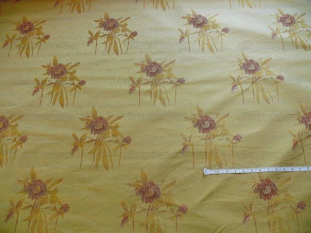 by yard Heavy Silk Lampas Peony Buds In Golden Drizzle Pink&amp; "golden"