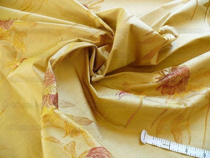 by yard Heavy Silk Lampas Peony Buds In Golden Drizzle Pink&amp; "golden"
