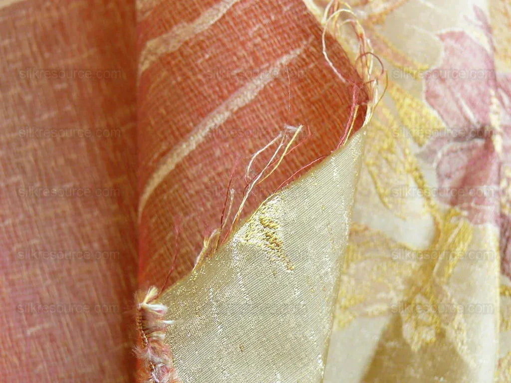by yard Heavy Silk Lampas Peony Buds In Golden Drizzle Pink&amp; "golden"