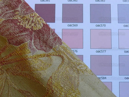 by yard Heavy Silk Lampas Peony Buds In Golden Drizzle Pink&amp; "golden"