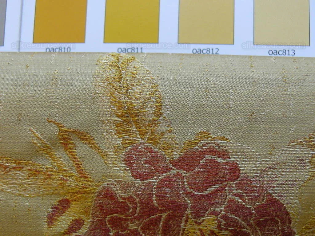 by yard Heavy Silk Lampas Peony Buds In Golden Drizzle Pink&amp; "golden"