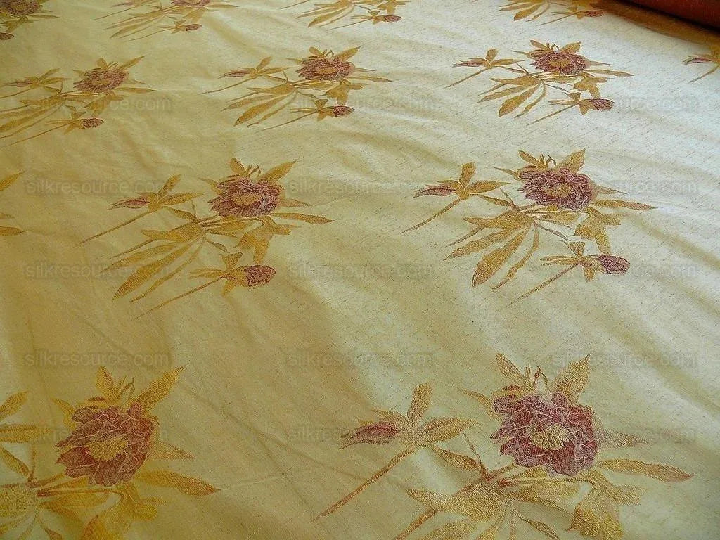 by yard Heavy Silk Lampas Peony Buds In Golden Drizzle Pink&amp; "golden"