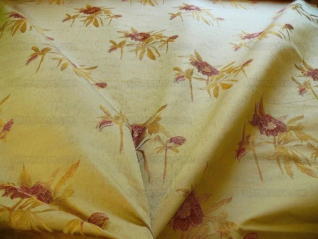 by yard Heavy Silk Lampas Peony Buds In Golden Drizzle Pink&amp; "golden"