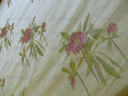 by yard Heavy Silk Lampas Peony Buds In Golden Drizzle Pink Carmine