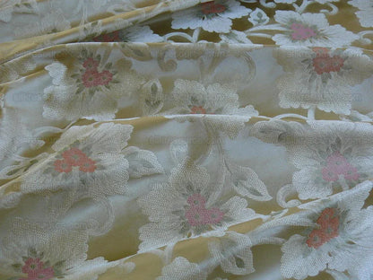 100% Silk Lampas Tri-leaf Flower "ladyslipper" Gold White Pink