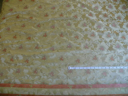 100% Silk Lampas Tri-leaf Flower "ladyslipper" Gold White Pink