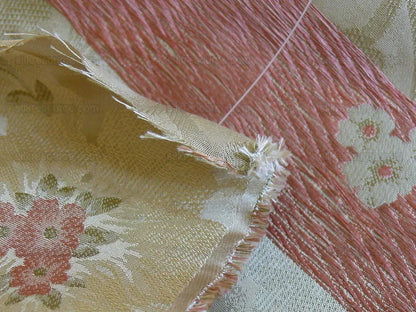 100% Silk Lampas Tri-leaf Flower "ladyslipper" Gold White Pink