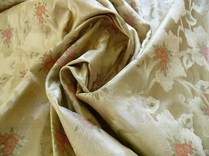 100% Silk Lampas Tri-leaf Flower "ladyslipper" Gold White Pink
