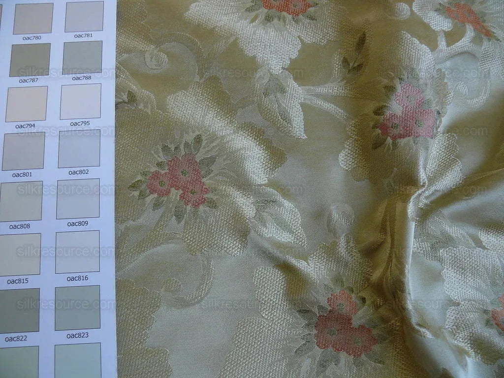 100% Silk Lampas Tri-leaf Flower "ladyslipper" Gold White Pink