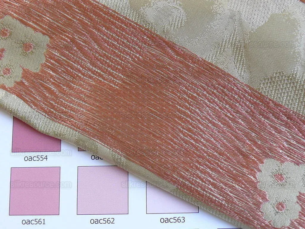 100% Silk Lampas Tri-leaf Flower "ladyslipper" Gold White Pink