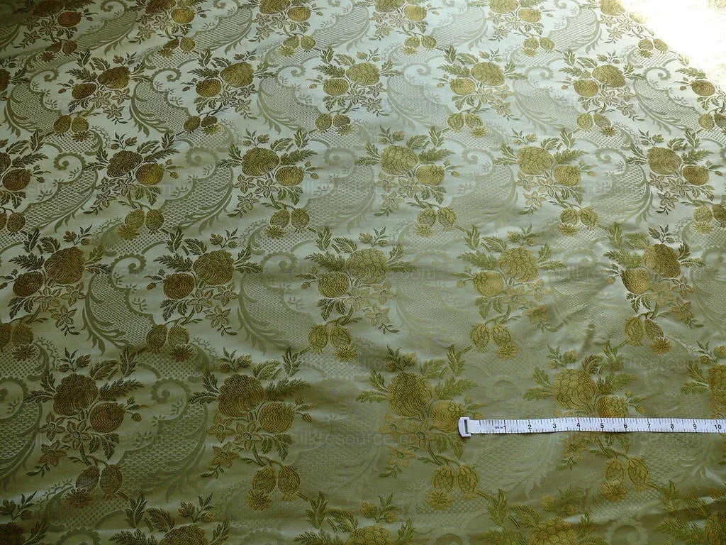 Hiend Pom Rose Lace 100% Silk Lampas Olive Green "moss" Gold