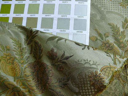 Hiend Pom Rose Lace 100% Silk Lampas Olive Green "moss" Gold