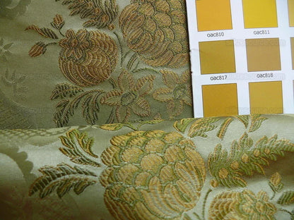 Hiend Pom Rose Lace 100% Silk Lampas Olive Green "moss" Gold