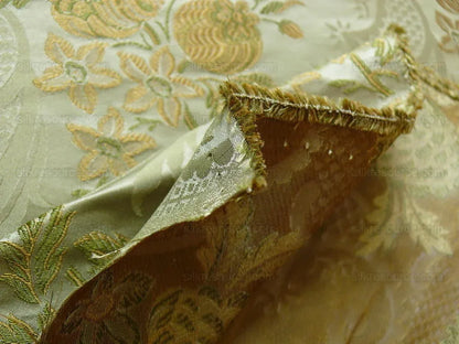 Hiend Pom Rose Lace 100% Silk Lampas Olive Green "moss" Gold