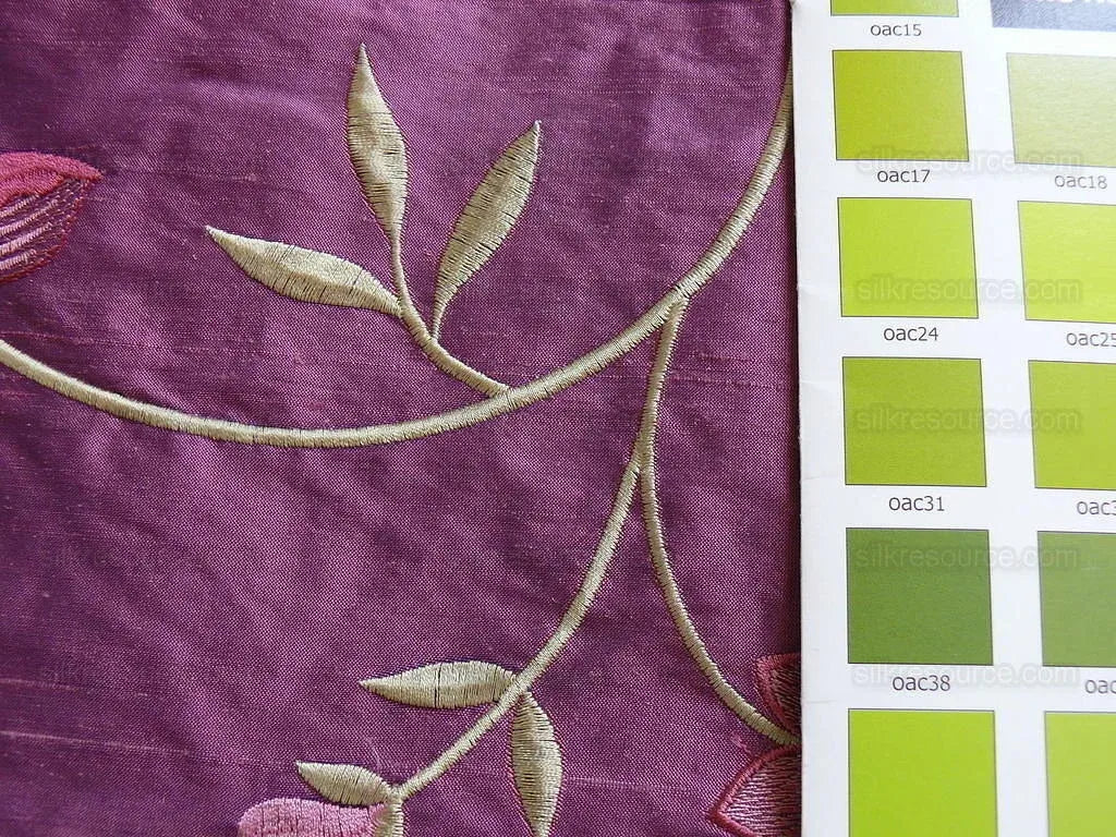 100%silk Embroidery Lavender Plum W Red Rose Tulip