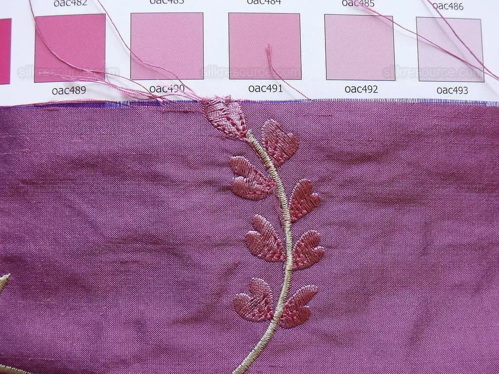 100%silk Embroidery Lavender Plum W Red Rose Tulip