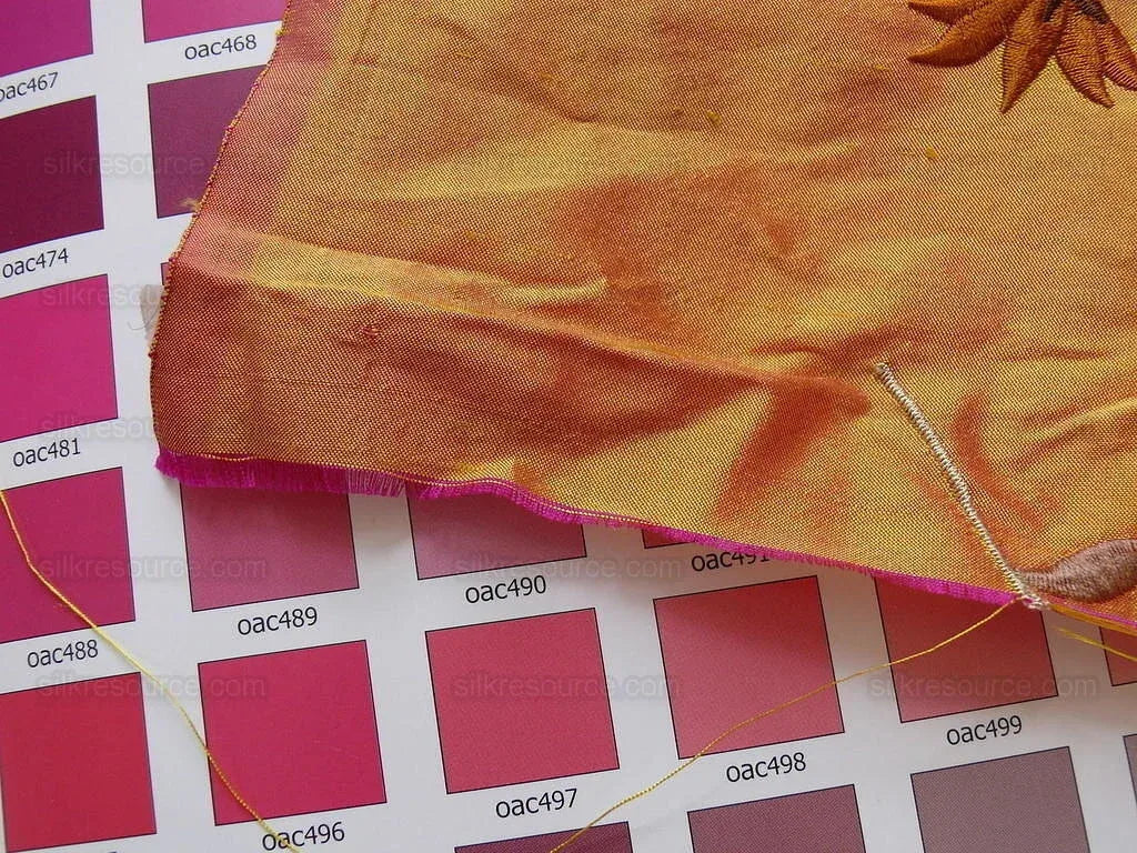 BY yard 100% Silk Embroidery Vine Bright Orange W Rose Shot