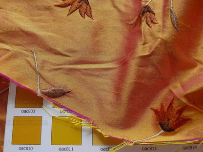 BY yard 100% Silk Embroidery Vine Bright Orange W Rose Shot