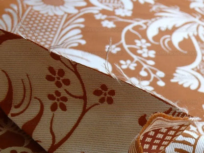 Scalamandre "chippendale" Silk Lampas Jacquard Artichoke Pomegranate Teak Rust Orange Cream Silver White