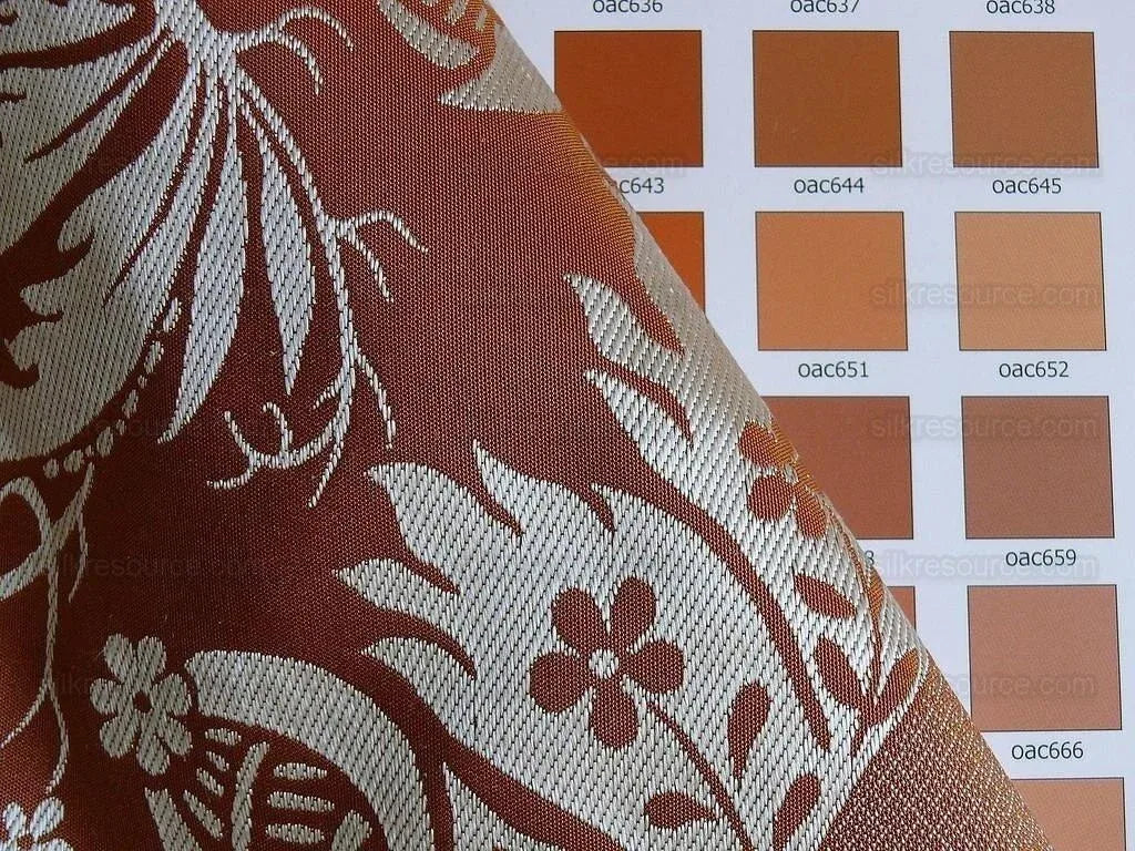 Scalamandre "chippendale" Silk Lampas Jacquard Artichoke Pomegranate Teak Rust Orange Cream Silver White