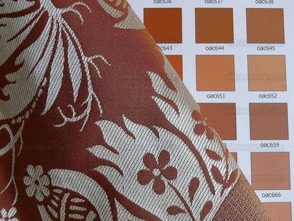 Scalamandre "chippendale" Silk Lampas Jacquard Artichoke Pomegranate Teak Rust Orange Cream Silver White
