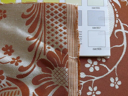 Scalamandre "chippendale" Silk Lampas Jacquard Artichoke Pomegranate Teak Rust Orange Cream Silver White