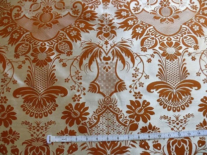Scalamandre "chippendale" Silk Lampas Jacquard Artichoke Pomegranate Teak Rust Orange Cream Silver White