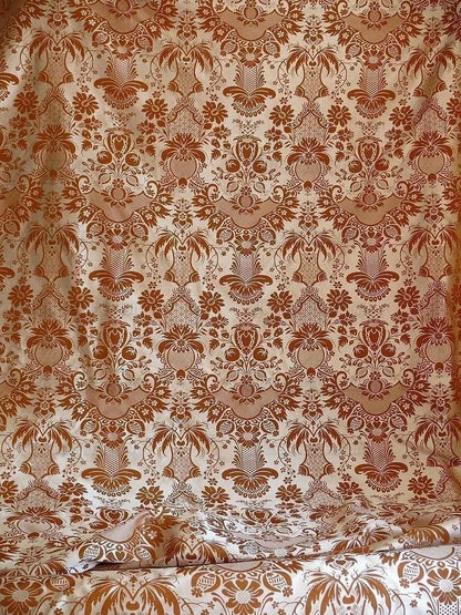 Scalamandre "chippendale" Silk Lampas Jacquard Artichoke Pomegranate Teak Rust Orange Cream Silver White