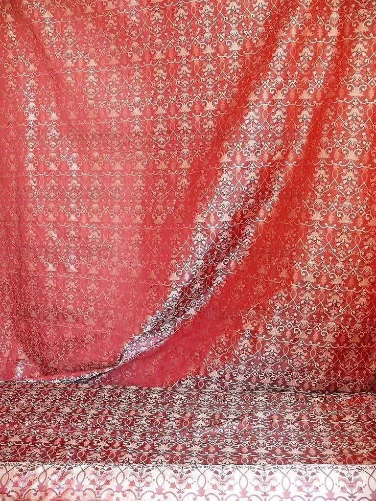 Baranzelli Masquerade Red & Silver 100% Silk Lampas From Italy