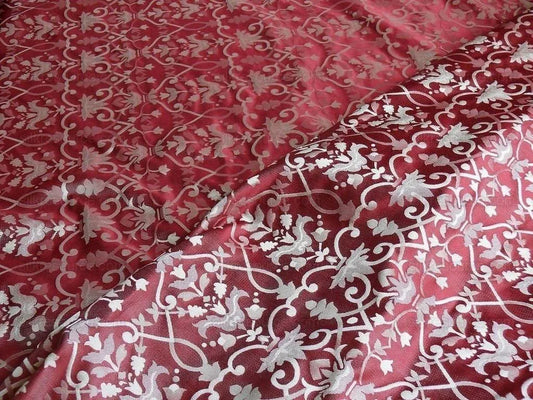 Baranzelli Masquerade Red & Silver 100% Silk Lampas From Italy