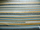 Designer Turquoise Blue Gold Black Chenille Horizontal Stripe #404a