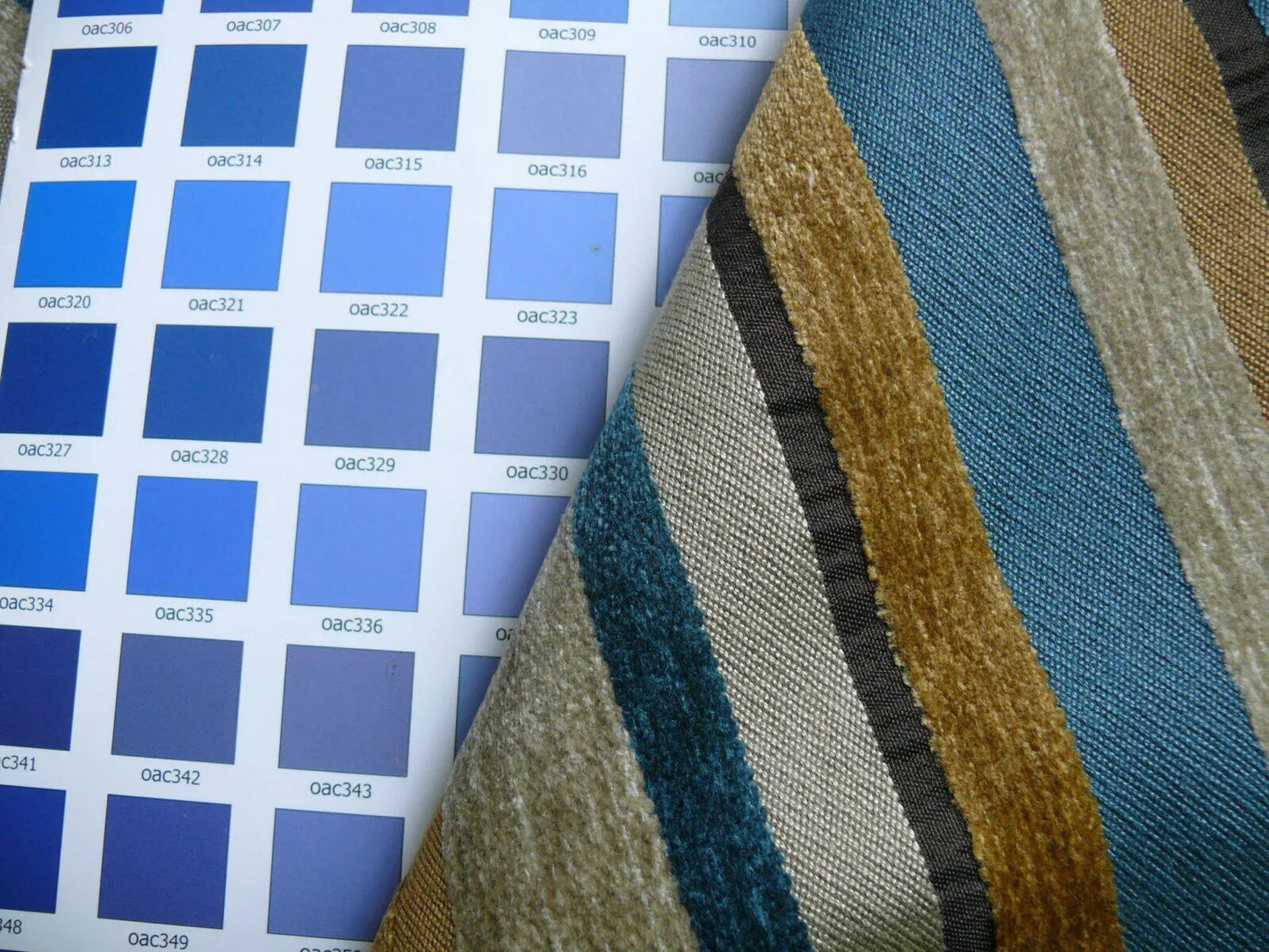 Designer Turquoise Blue Gold Black Chenille Horizontal Stripe #404a