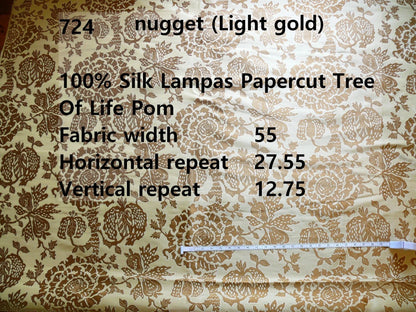 bty 100% Silk Lampas Papercut Tree Of Life Pom "Nugget" Light Gold