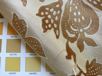 bty 100% Silk Lampas Papercut Tree Of Life Pom "Nugget" Light Gold