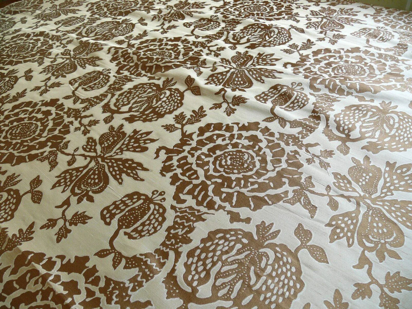 bty 100% Silk Lampas Papercut Tree Of Life Pom "Nugget" Light Gold