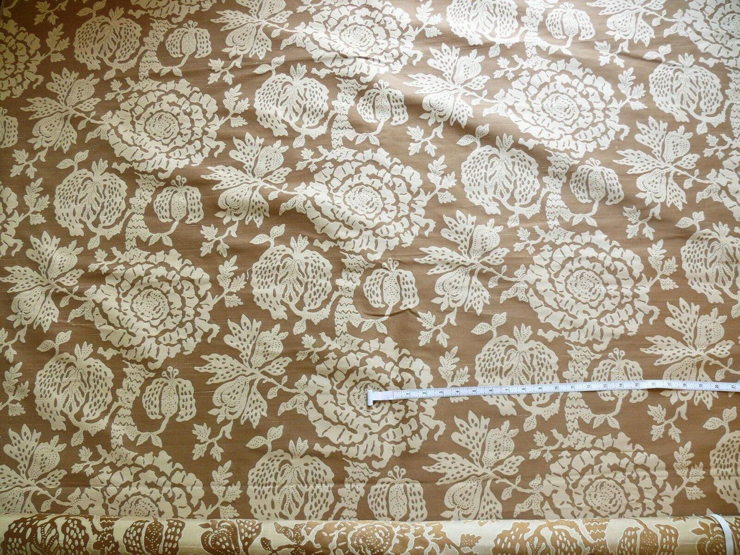 bty 100% Silk Lampas Papercut Tree Of Life Pom "Nugget" Light Gold